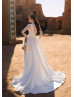 High Neck Beaded Ivory Lace Satin Slit Wedding Dress